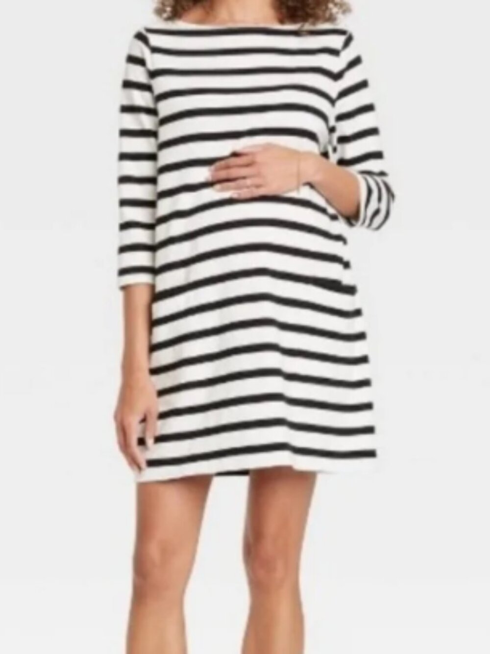 The Nines by HATCH Striped 3/4 Sleeves Maternity T-Shirt Dress - Womens XS